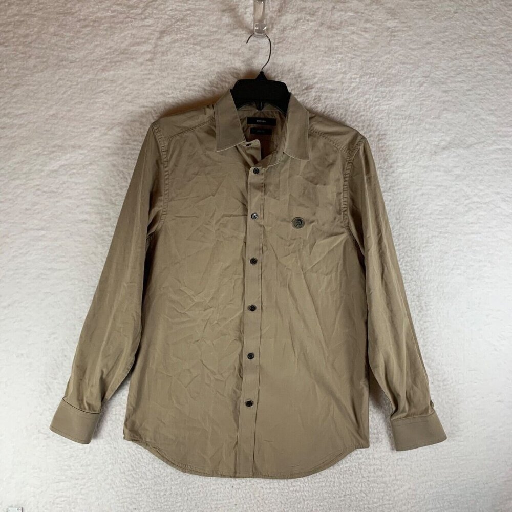 DIESEL Men's Slim Fit Casual Long Sleeve Khaki Button Up Cotton Shirt Size XS